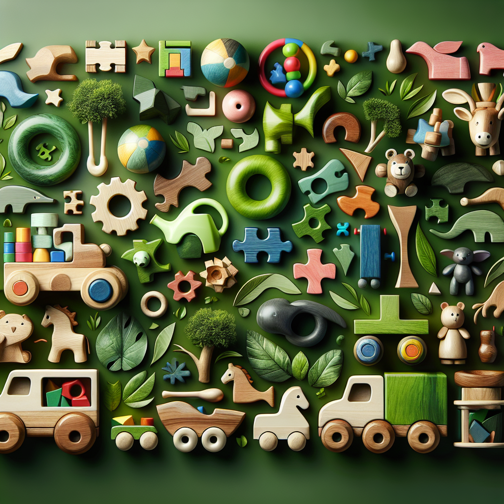 Sustainable eco-friendly toys on a green background