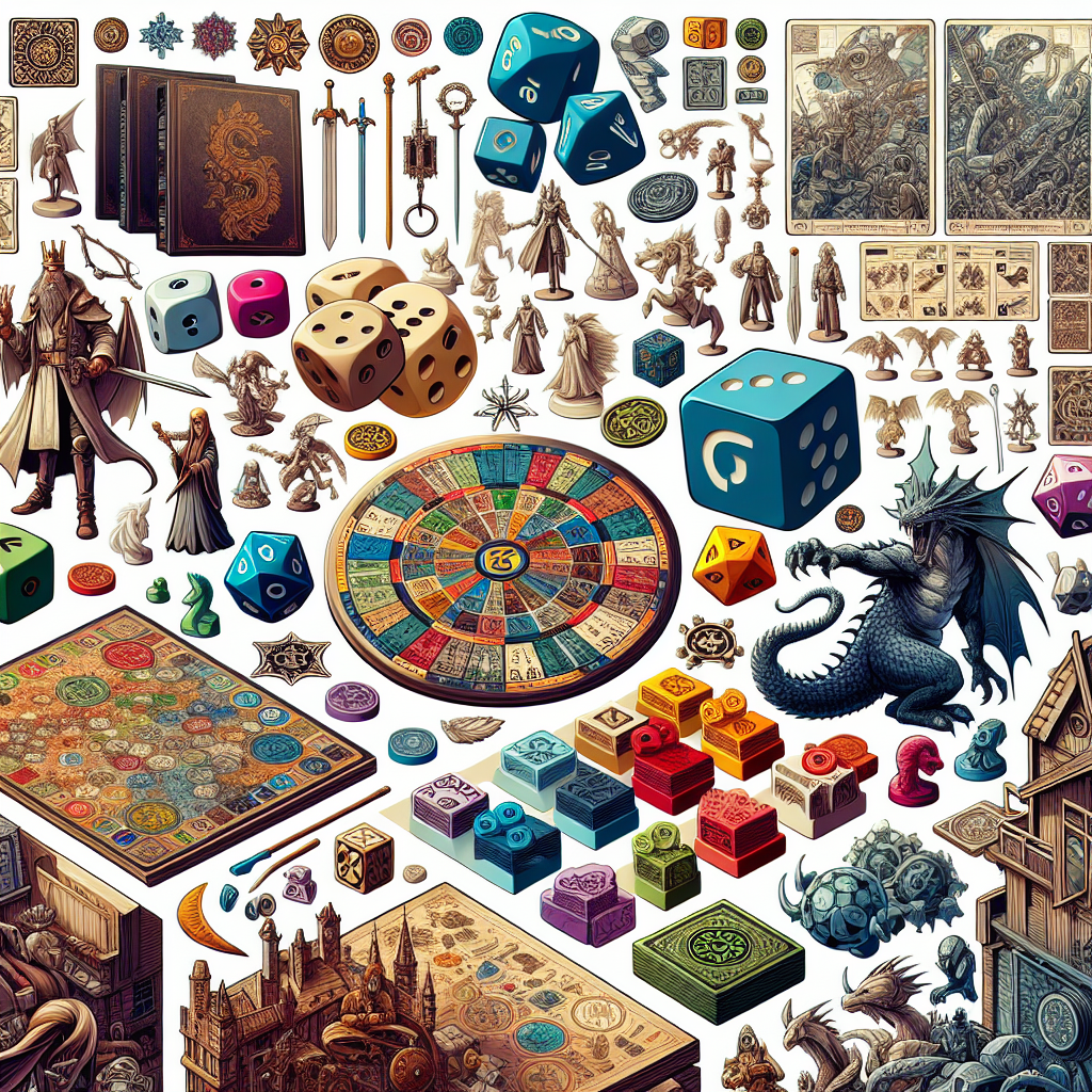 Board game components representing game manufacturing