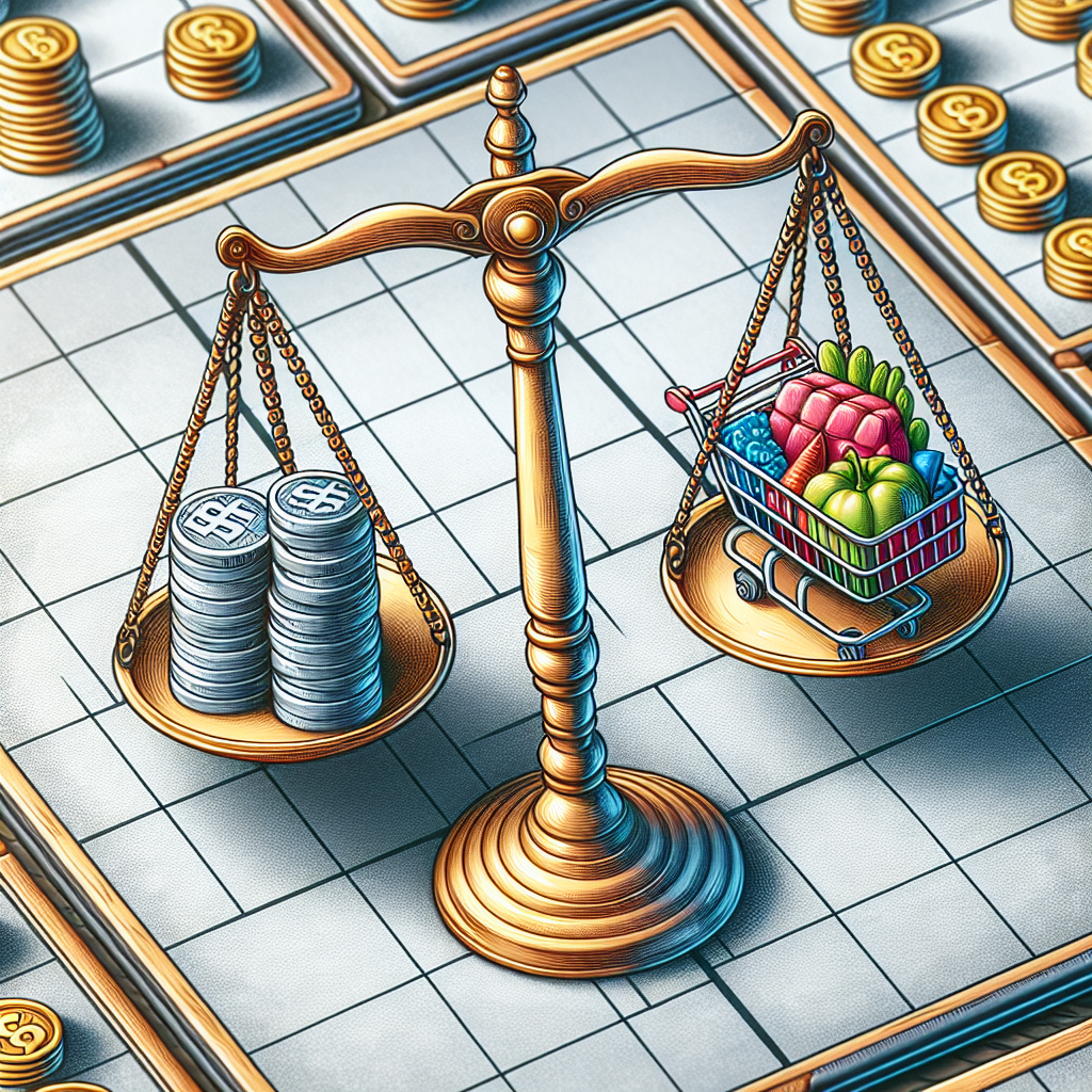 Balance scale with money and shopping cart illustrating cost-saving procurement