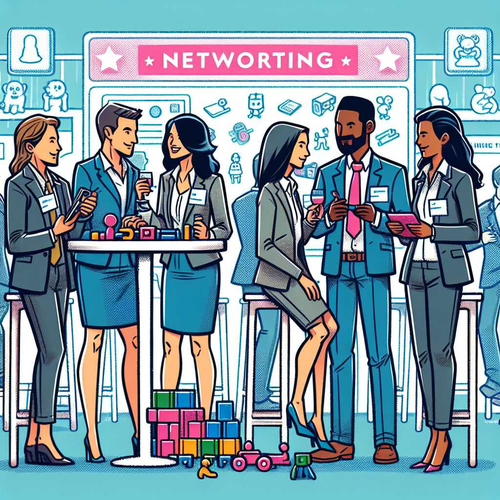 Toy industry professionals networking at an event