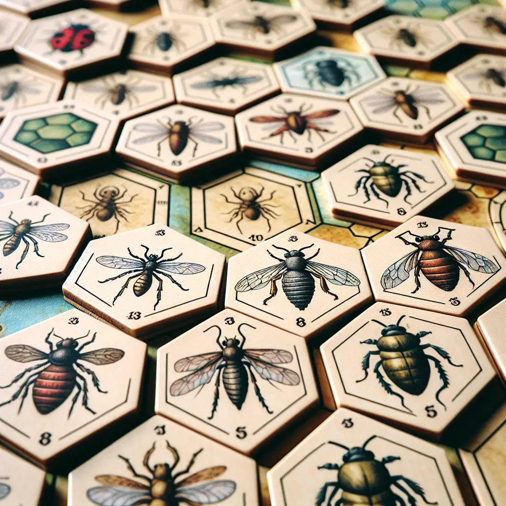 Hive board game pieces arranged strategically