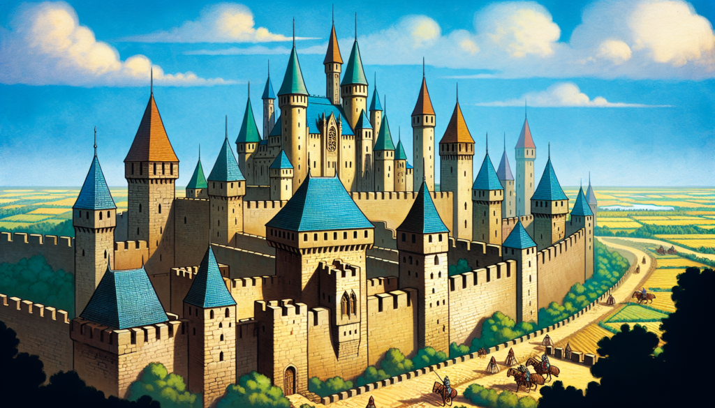 Medieval city of Carcassonne with fortified walls and towers